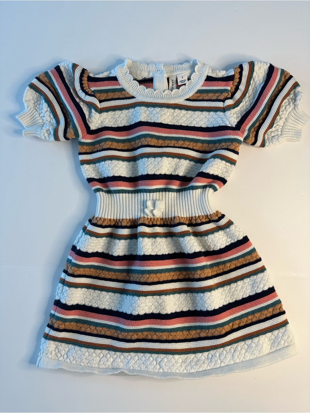 Janie And Jack Girls Striped Puff Sleeve Sweater Dress Short Sleeves Size 3T